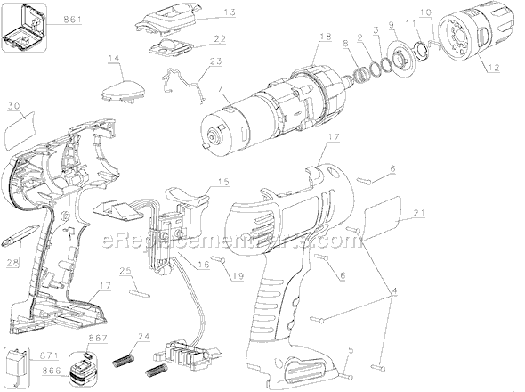 Page A Diagram and Parts List for HPD1802KF Type 1 Black and Decker Cordless Drill